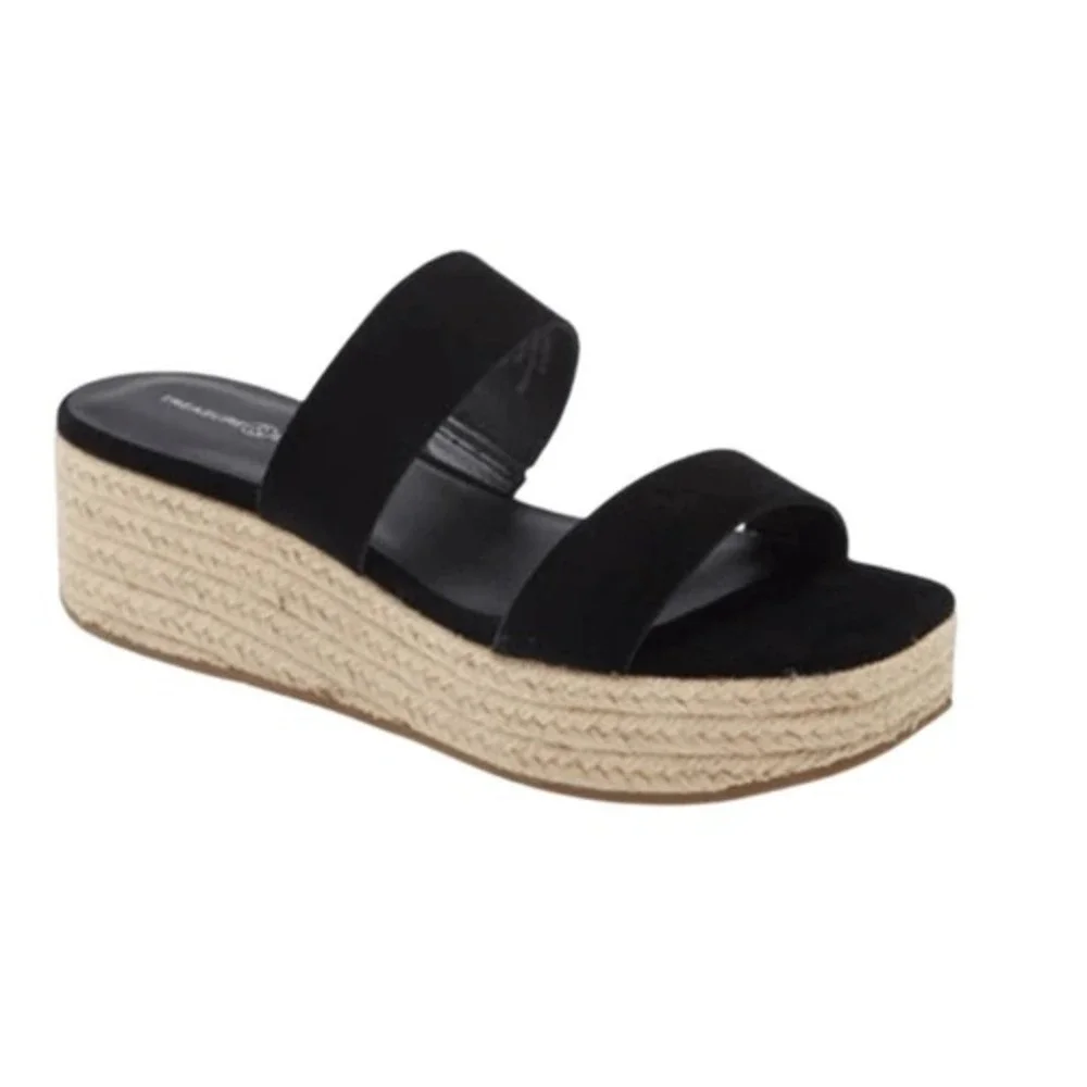 Treasure‎ & Bond Sandals Fatima Black Suede Espadrille Platform Wedges 8.5M